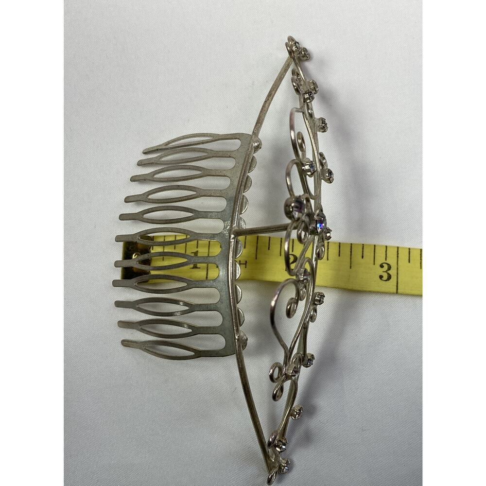 Vintage 90’s Y2K Rhinestone Tiara Silver Tone Comb Wedding Prom Bridal - Picture 9 of 11